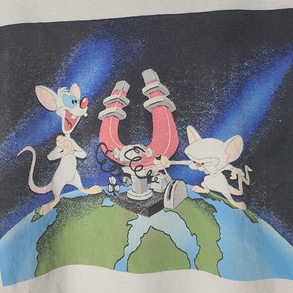 Vintage 1996 Animaniacs Pinky And The Brain Large White Shirt Single Stitch USA - Picture 2 of 6